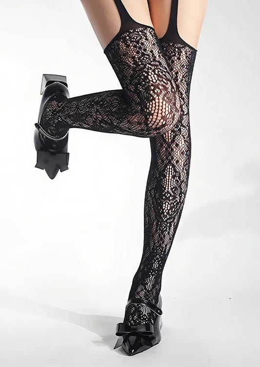 Floral Lace Fishnet Suspender Tights Hosiery Pantyhose