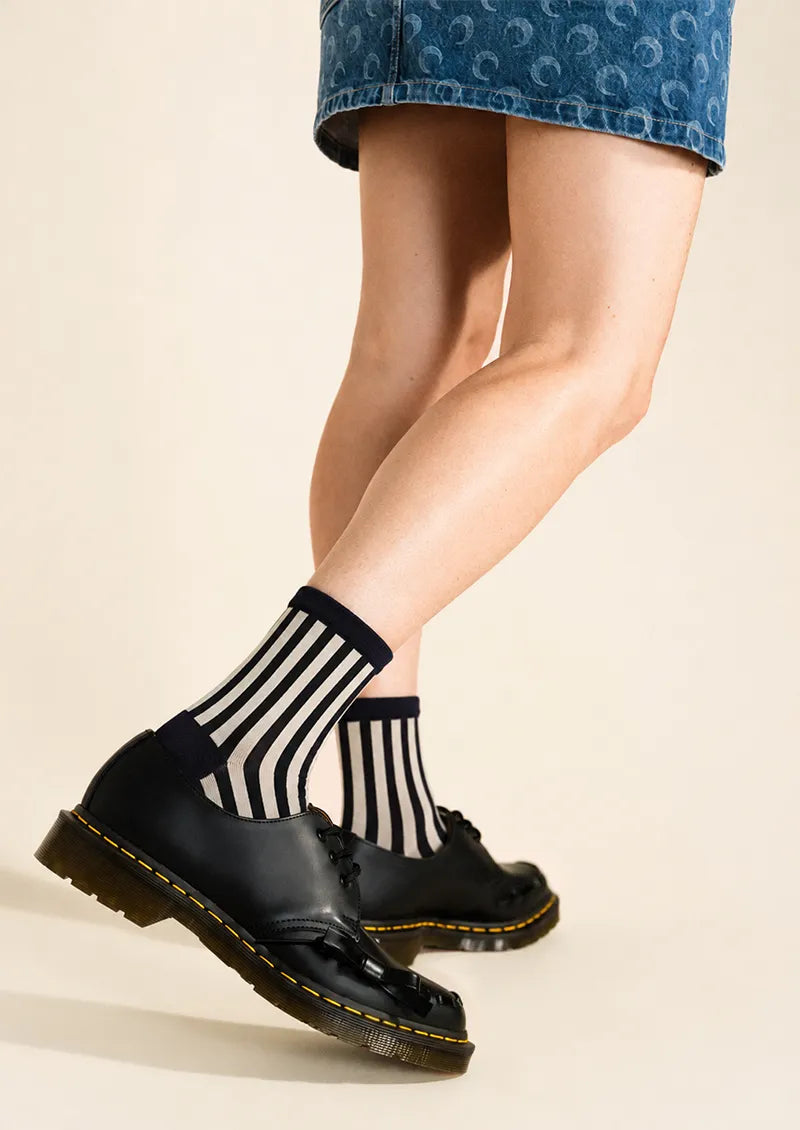 Sheer Vertical Stripe Crew Socks