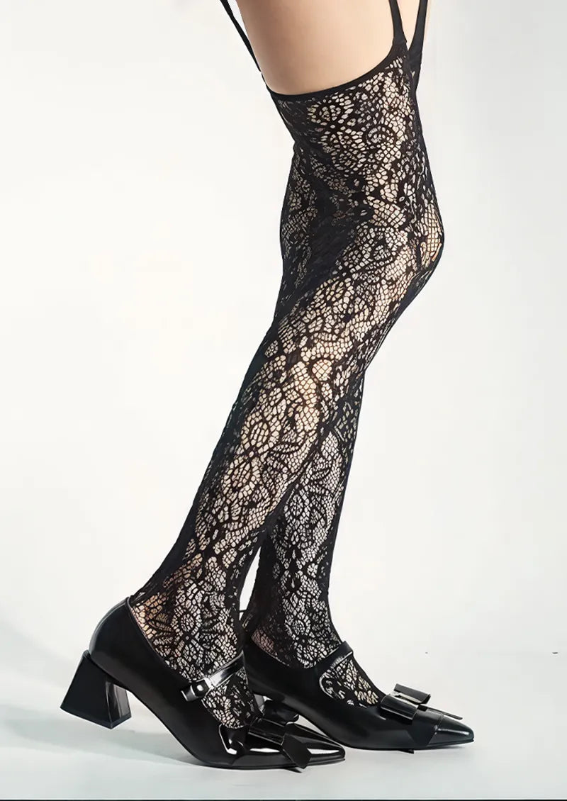 Floral Lace Fishnet Suspender Tights Hosiery Pantyhose