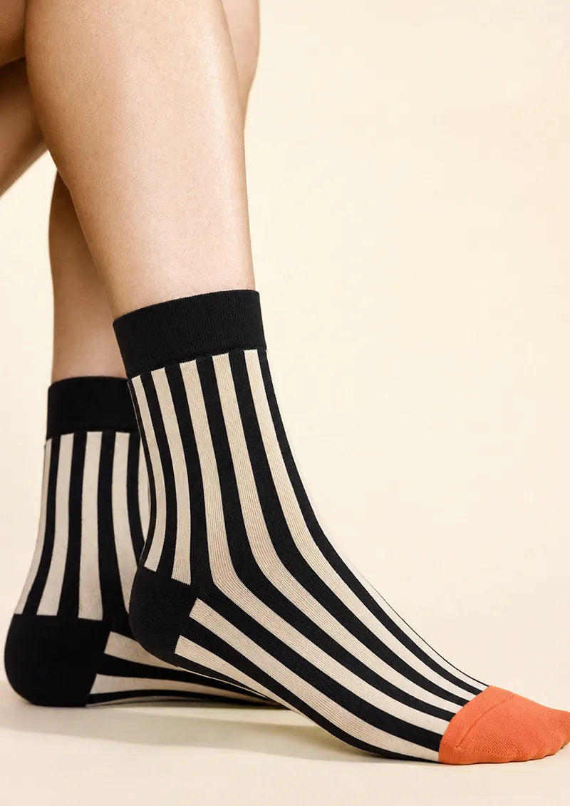 Sheer Vertical Stripe Crew Socks
