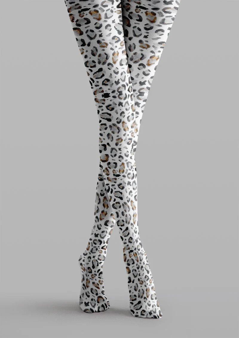 White Leopard Print Tights Hosiery Pantyhose
