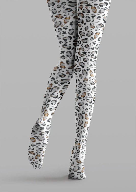 White Leopard Print Tights Hosiery Pantyhose