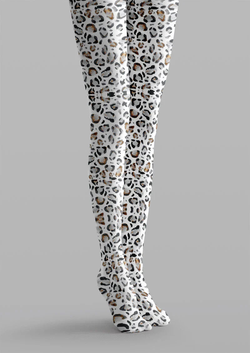 White Leopard Print Tights Hosiery Pantyhose