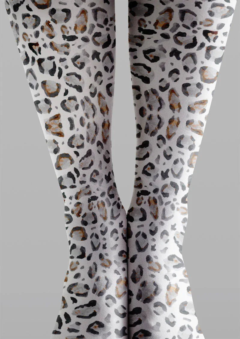 White Leopard Print Tights Hosiery Pantyhose