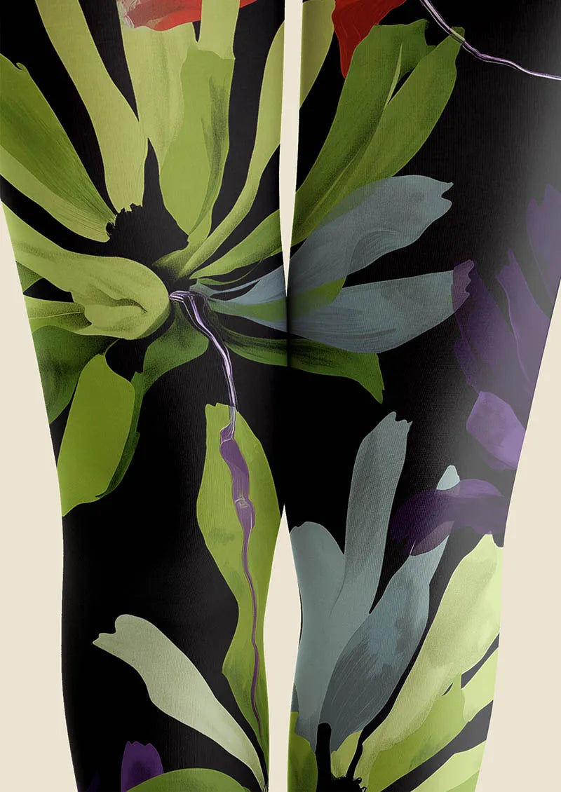 Tropical Leaf Mix Tights Hosiery Pantyhose