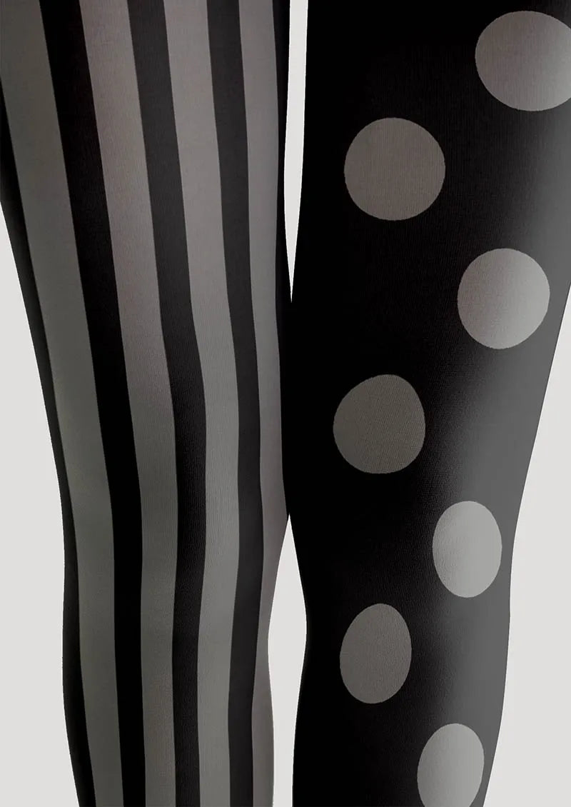 Black-Grey Stripe Dot Tights Hosiery Pantyhose