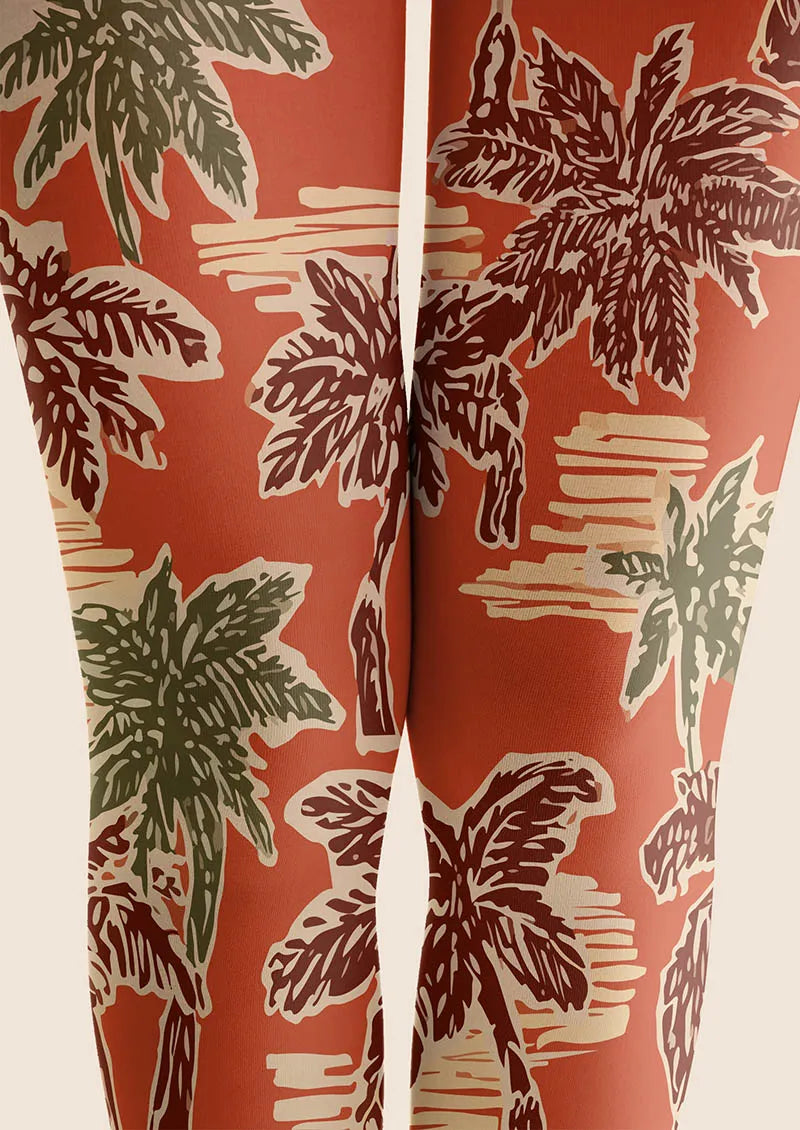 Hand-Drawn Palm Tights Hosiery Pantyhose