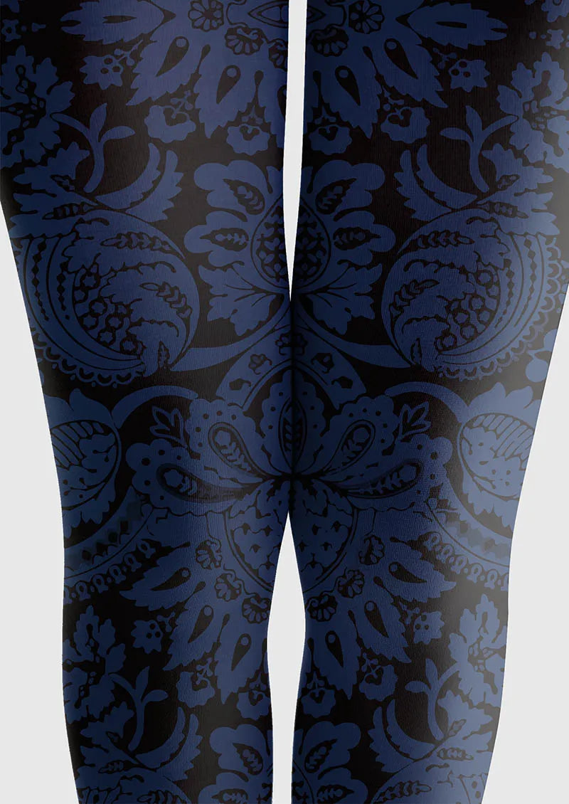 Baroque Bloom Vintage Blue Motif Tights Hosiery Pantyhose
