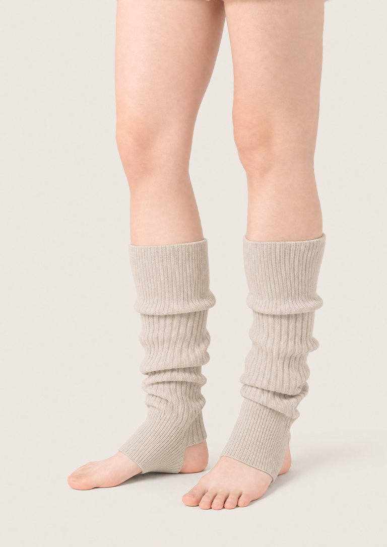 Ribbed crew socks with a slouched leg design and visible open-heel detail