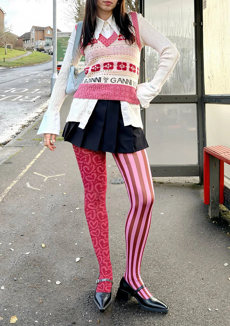 Valentine's Day Love Stripes Tights Hosiery Pantyhose