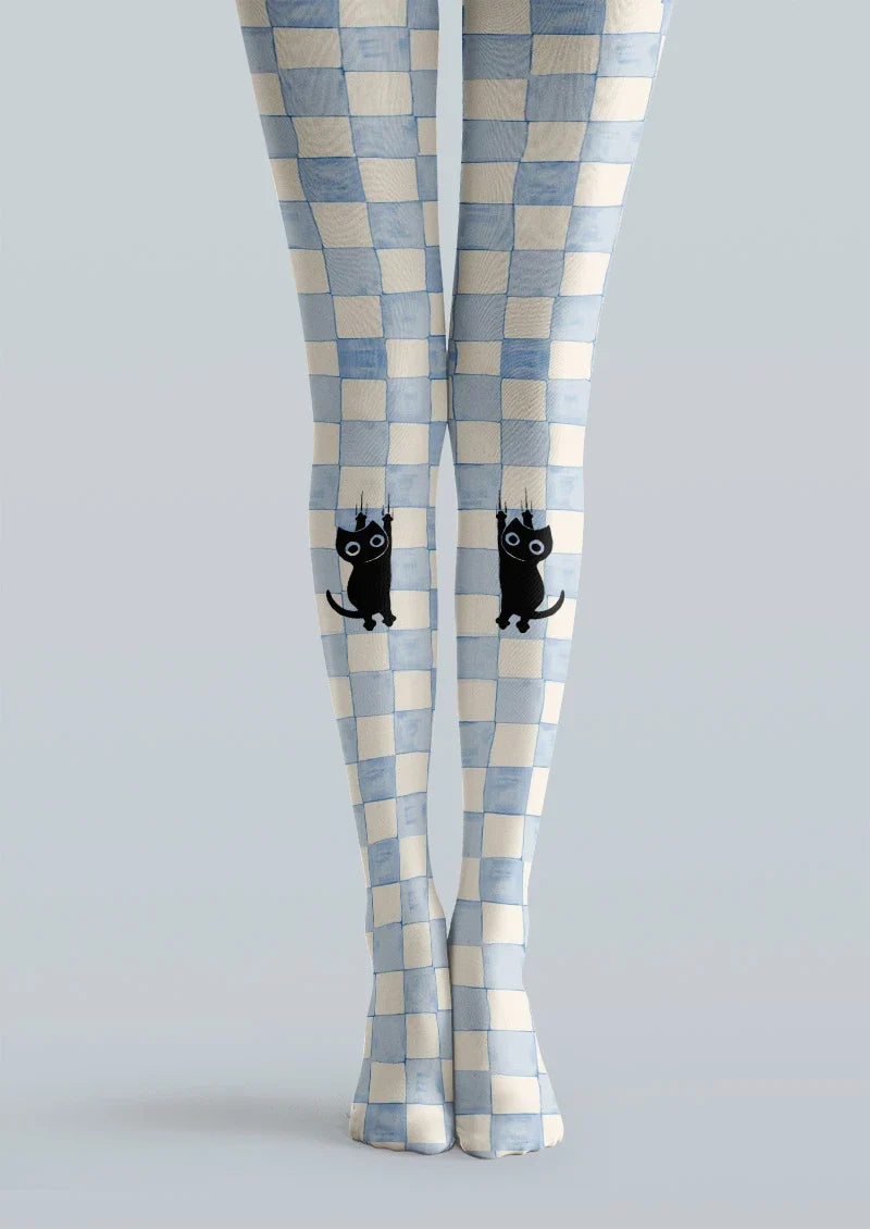 Checker Cat Tights Hosiery Pantyhose
