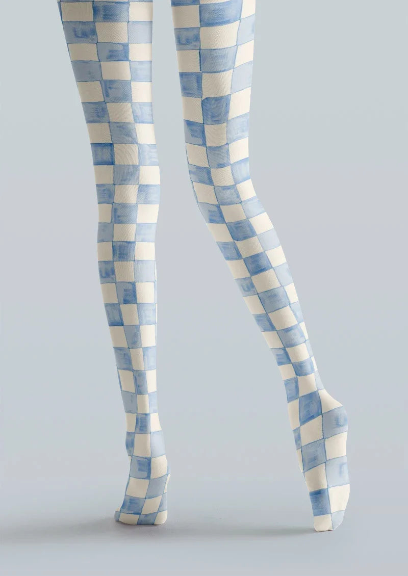 Checker Cat Tights Hosiery Pantyhose