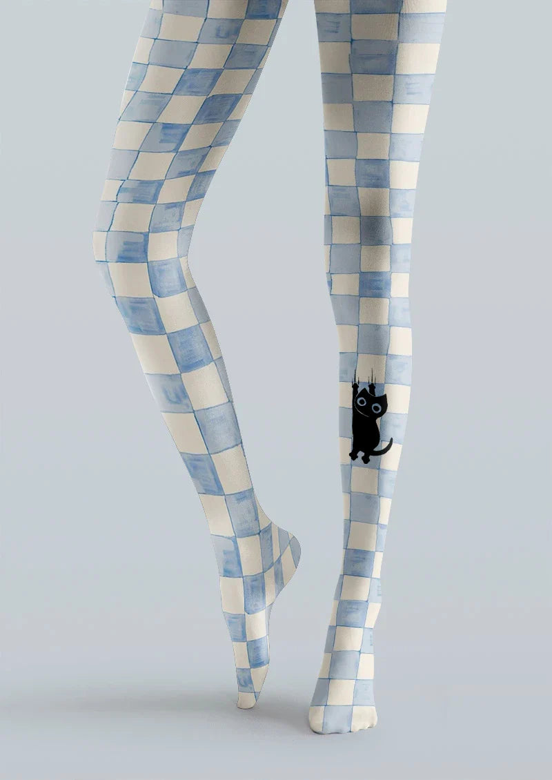 Checker Cat Tights Hosiery Pantyhose