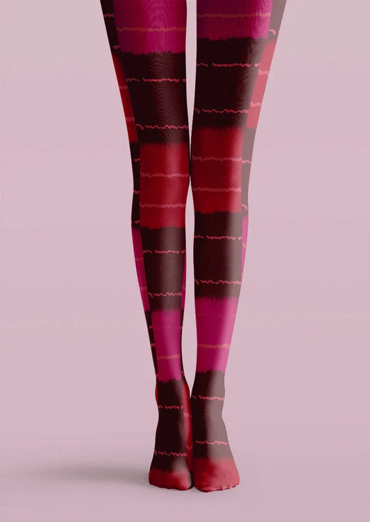 Pink Distressed Plaid Tights Hosiery Pantyhose