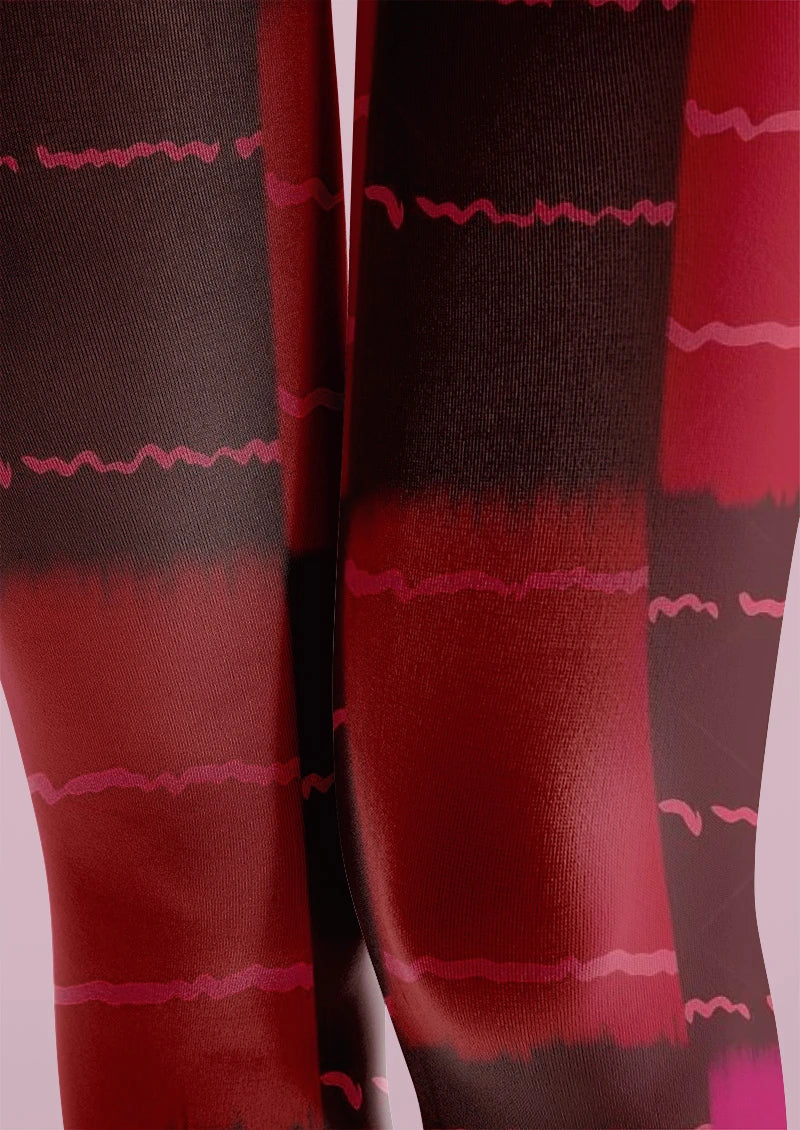 Pink Distressed Plaid Tights Hosiery Pantyhose