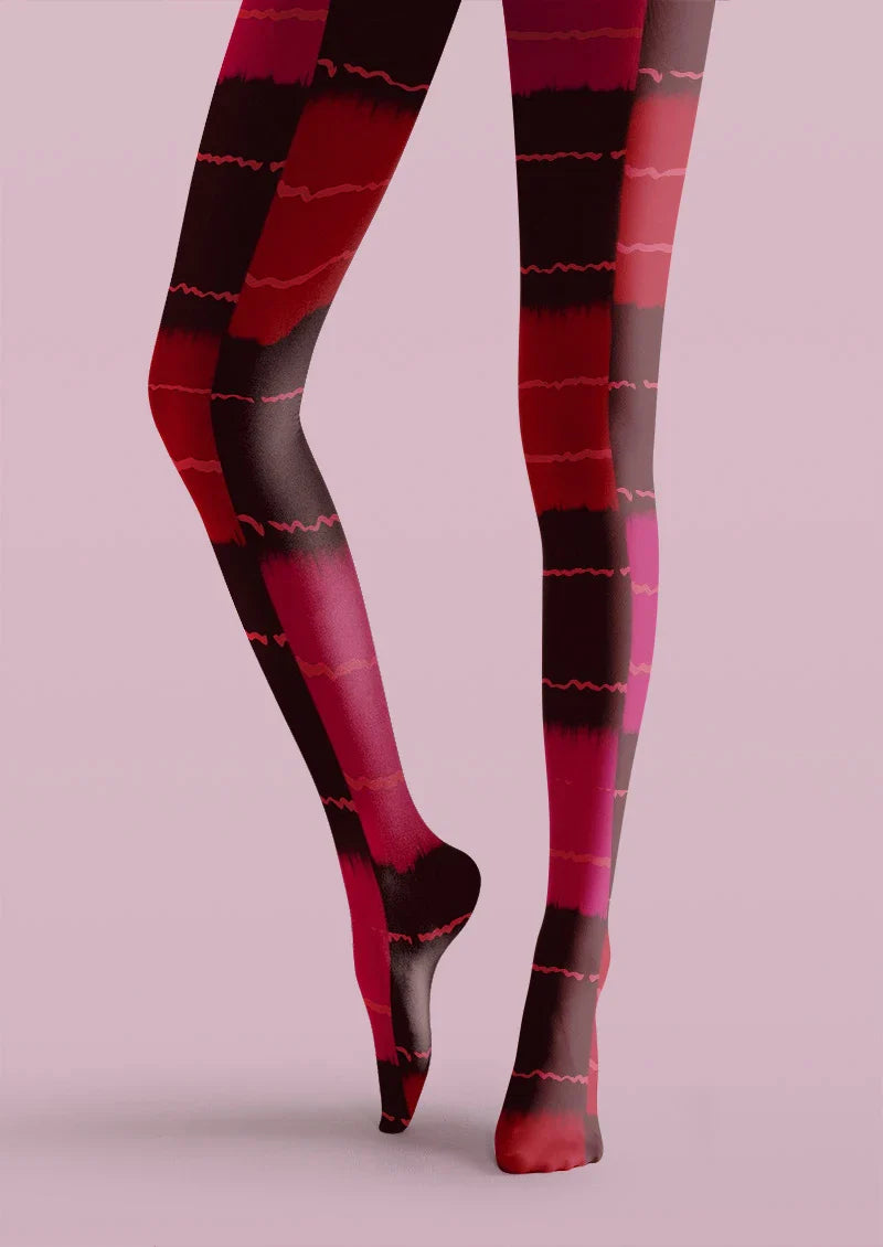 Pink Distressed Plaid Tights Hosiery Pantyhose
