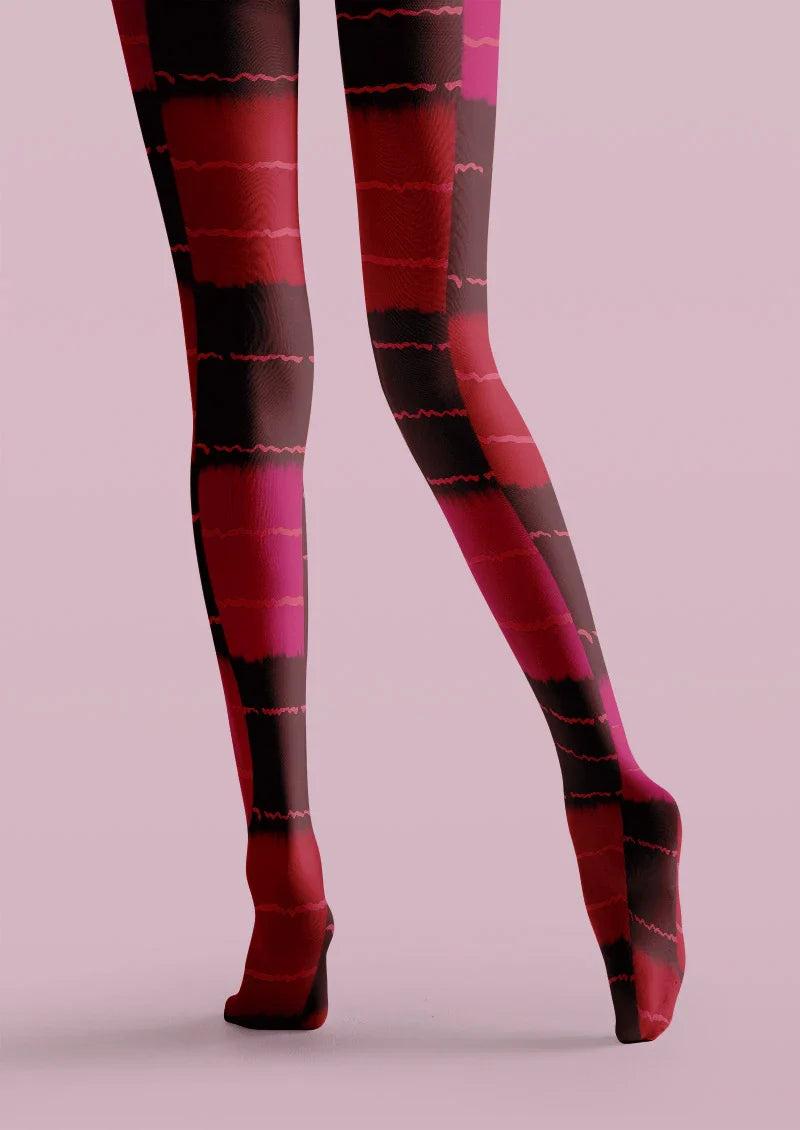 Pink Distressed Plaid Tights Hosiery Pantyhose
