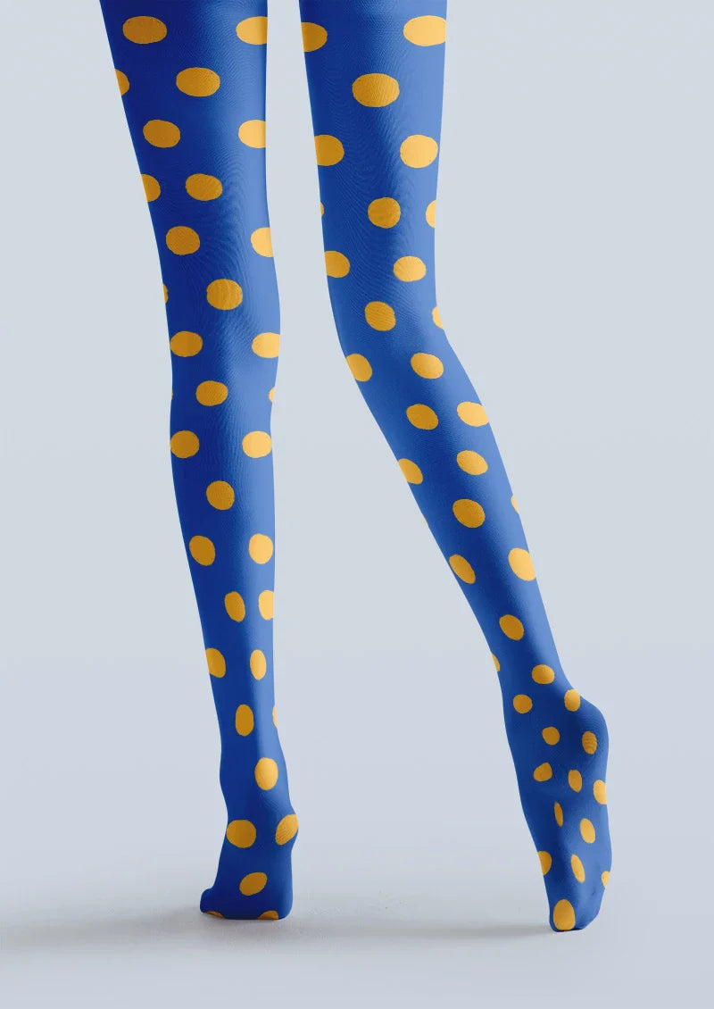 Blue Yellow Polka Dot Tights Hosiery Pantyhose