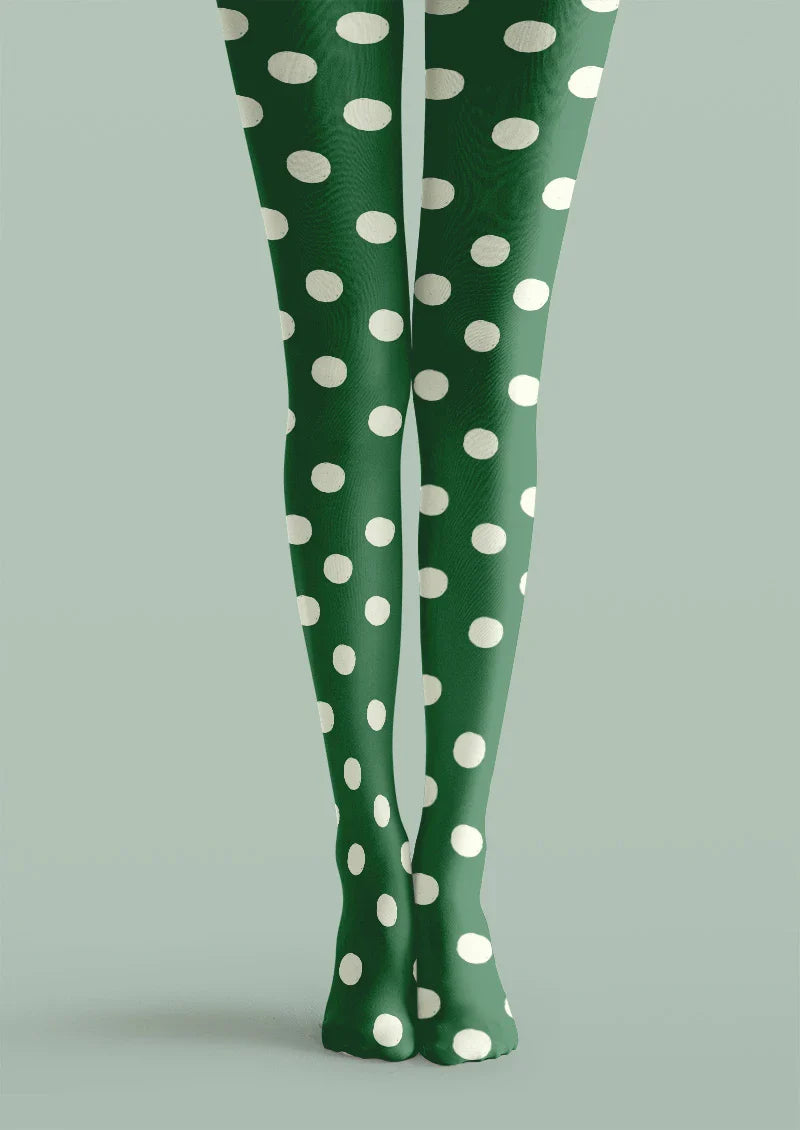 Green White Polka Dot Tights Hosiery Pantyhose