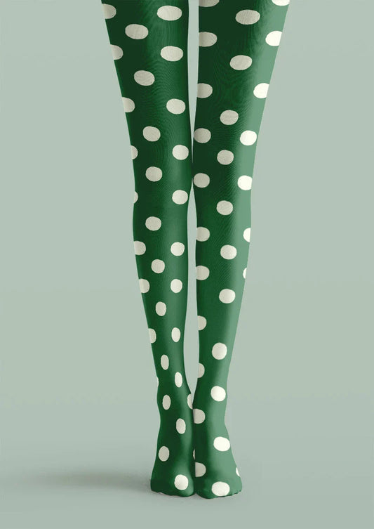 Green White Polka Dot Tights Hosiery Pantyhose