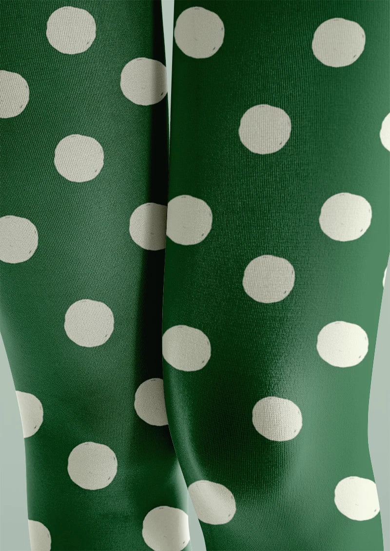 Green White Polka Dot Tights Hosiery Pantyhose