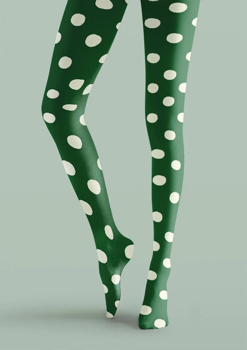 Green White Polka Dot Tights Hosiery Pantyhose