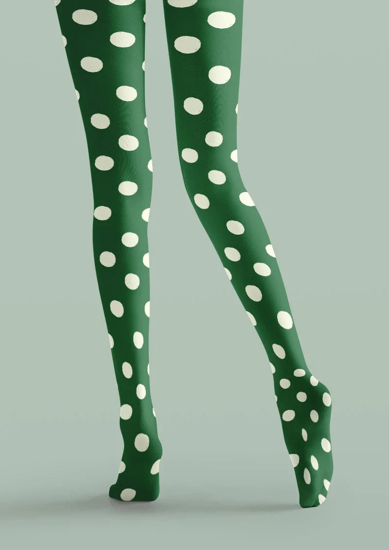 Green White Polka Dot Tights Hosiery Pantyhose