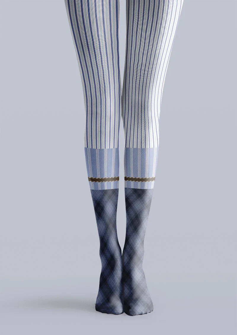 Blue Pinstripe Two-Tone Tights Hosiery Pantyhose