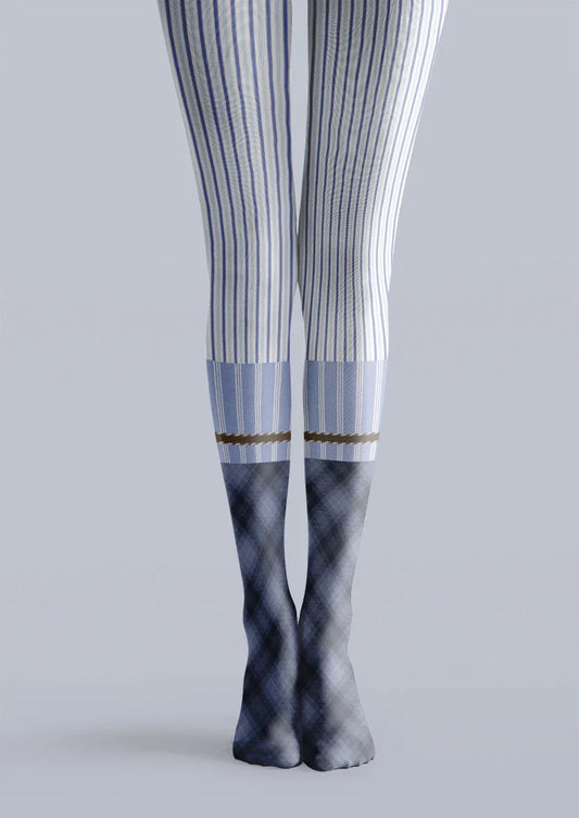 Blue Pinstripe Two-Tone Tights Hosiery Pantyhose