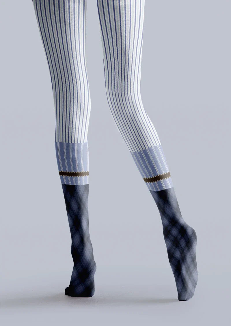 Blue Pinstripe Two-Tone Tights Hosiery Pantyhose