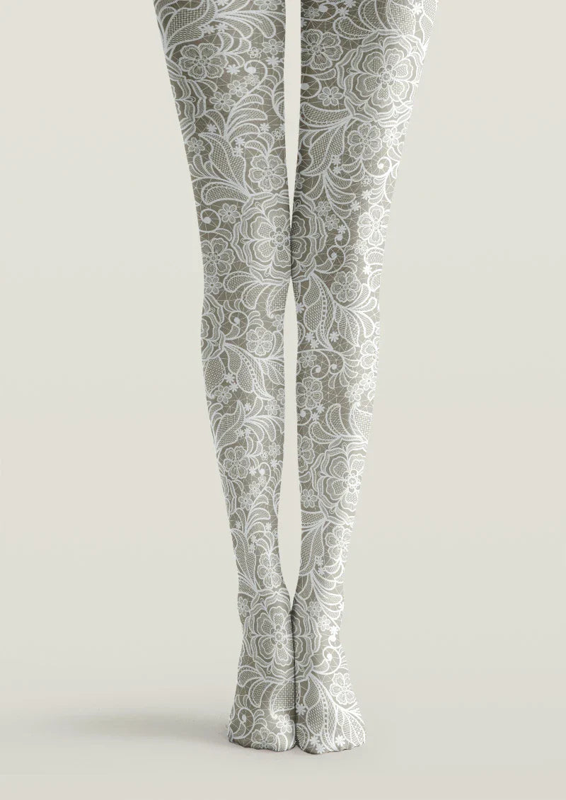 White Lace Garden Tights Hosiery Pantyhose
