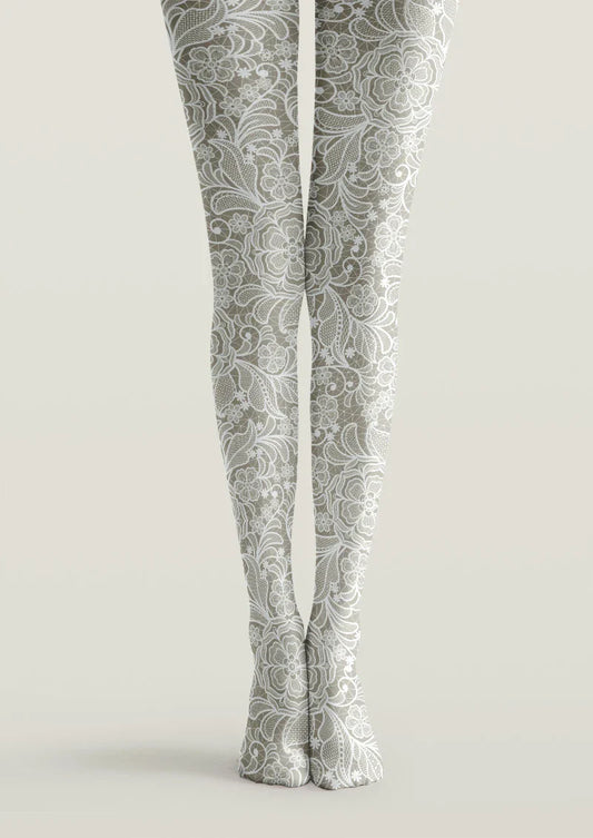 White Lace Garden Tights Hosiery Pantyhose
