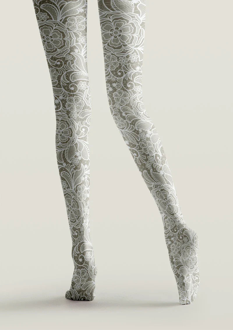White Lace Garden Tights Hosiery Pantyhose