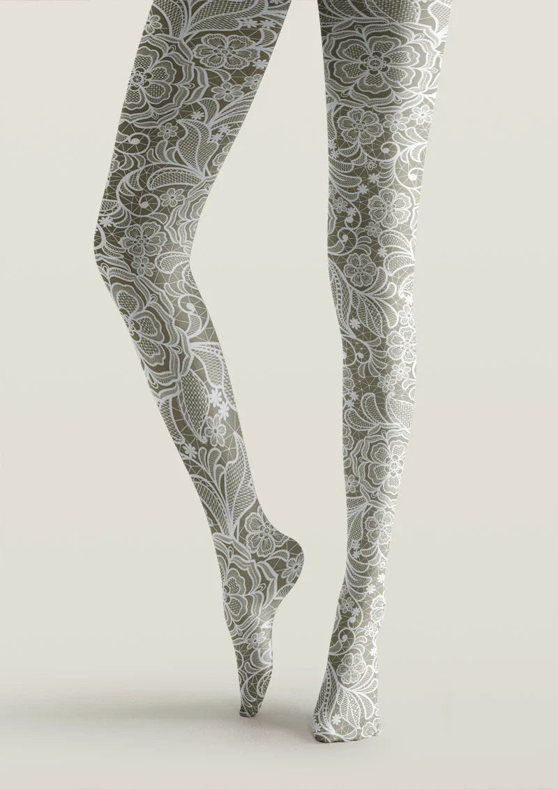 White Lace Garden Tights Hosiery Pantyhose
