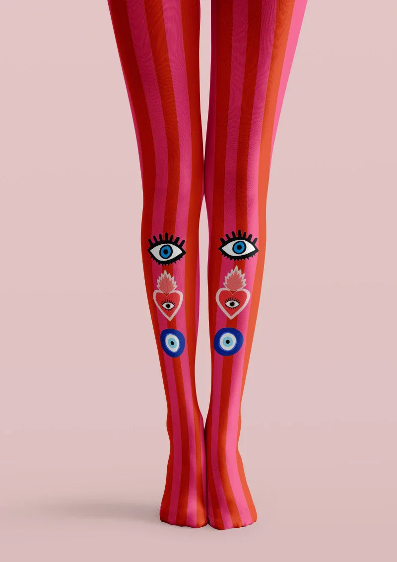 Red Evil Eye Totem Tights Hosiery Pantyhose