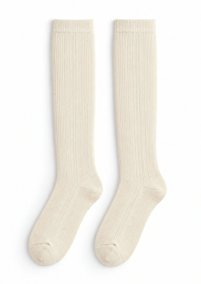 Solid Ribbed Knee-High Socks