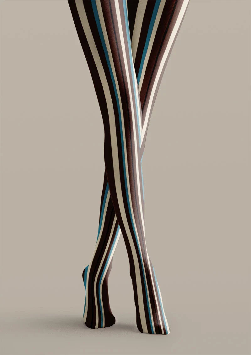 Brown & Blue Vertical Stripe Tights Hosiery Pantyhose