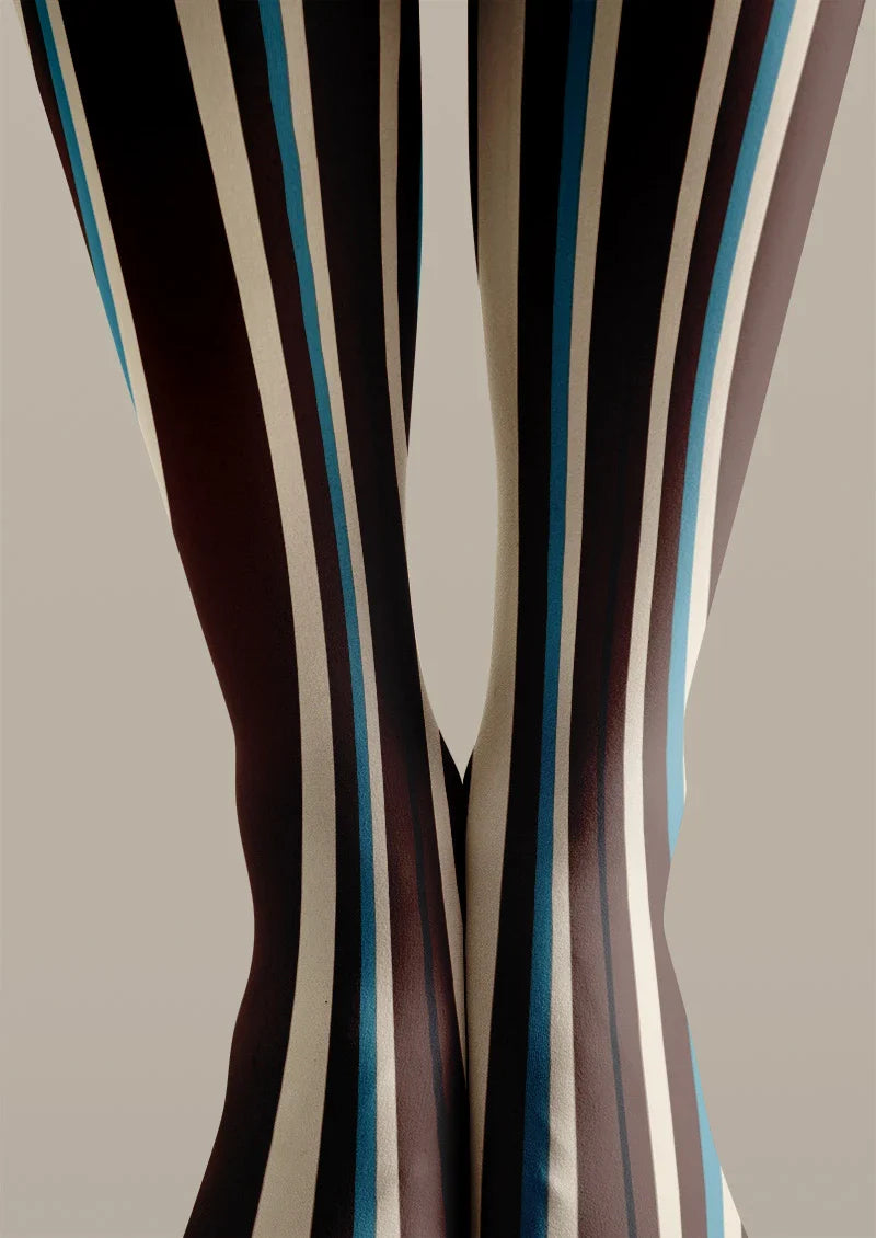 Brown & Blue Vertical Stripe Tights Hosiery Pantyhose