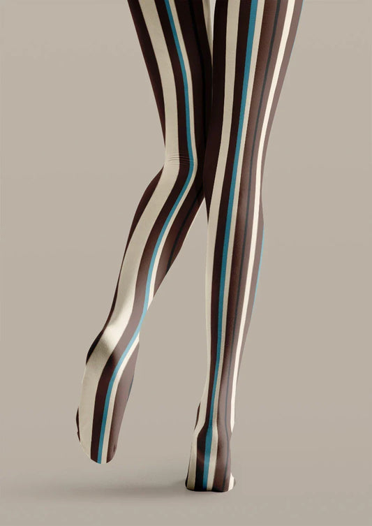 Brown & Blue Vertical Stripe Tights Hosiery Pantyhose