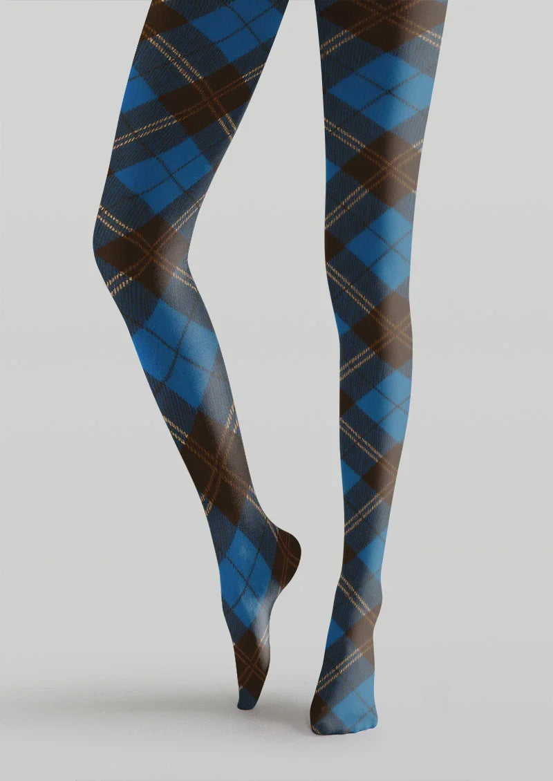 Blue & Brown Argyle Tights Hosiery Pantyhose