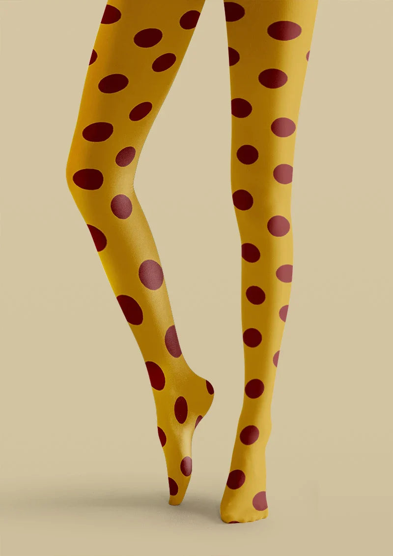 Yellow & Red Polka Dot Tights Hosiery Pantyhose