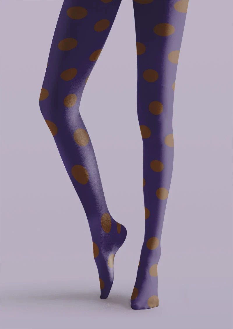 Purple & Gold Polka Dot Tights Hosiery Pantyhose