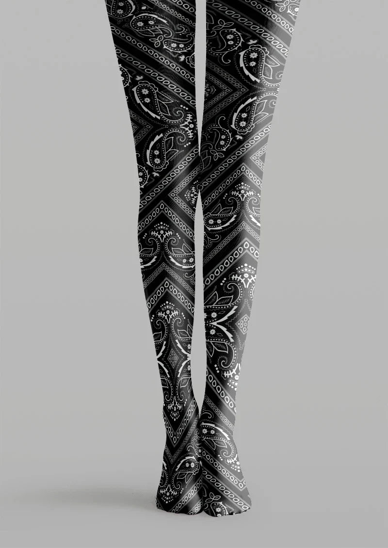 Black & White paisley Tights Hosiery Pantyhose