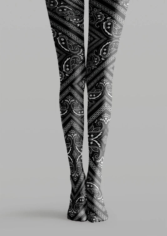 Black & White paisley Tights Hosiery Pantyhose