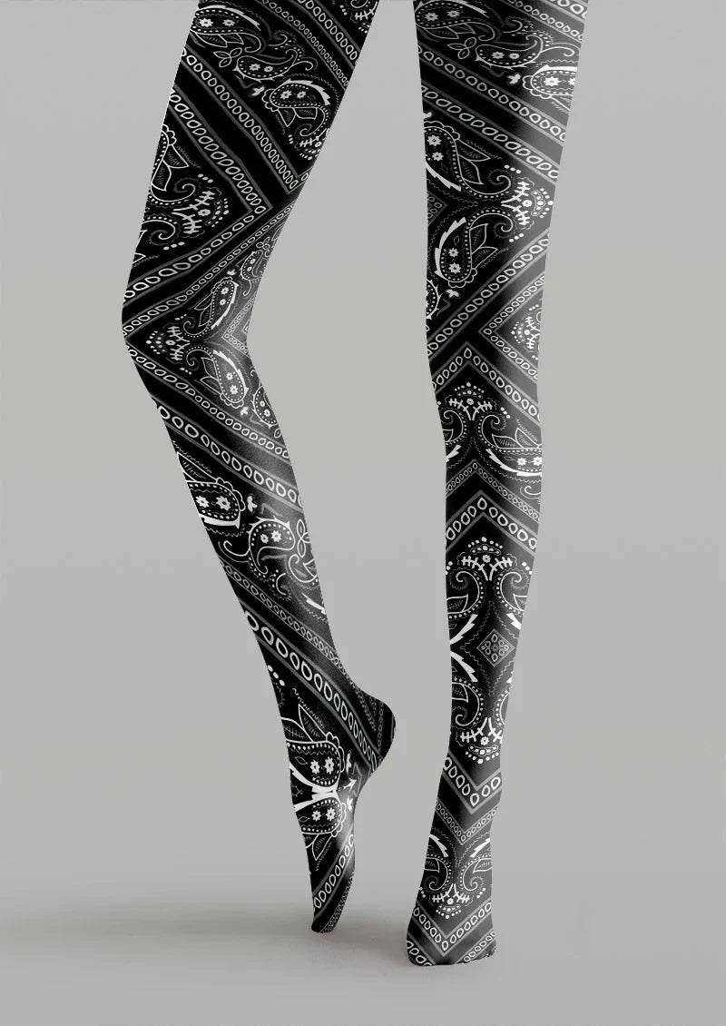 Black & White paisley Tights Hosiery Pantyhose