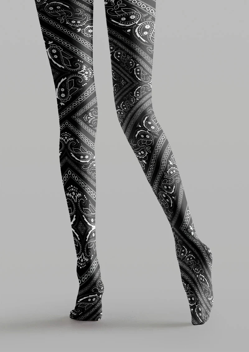 Black & White paisley Tights Hosiery Pantyhose