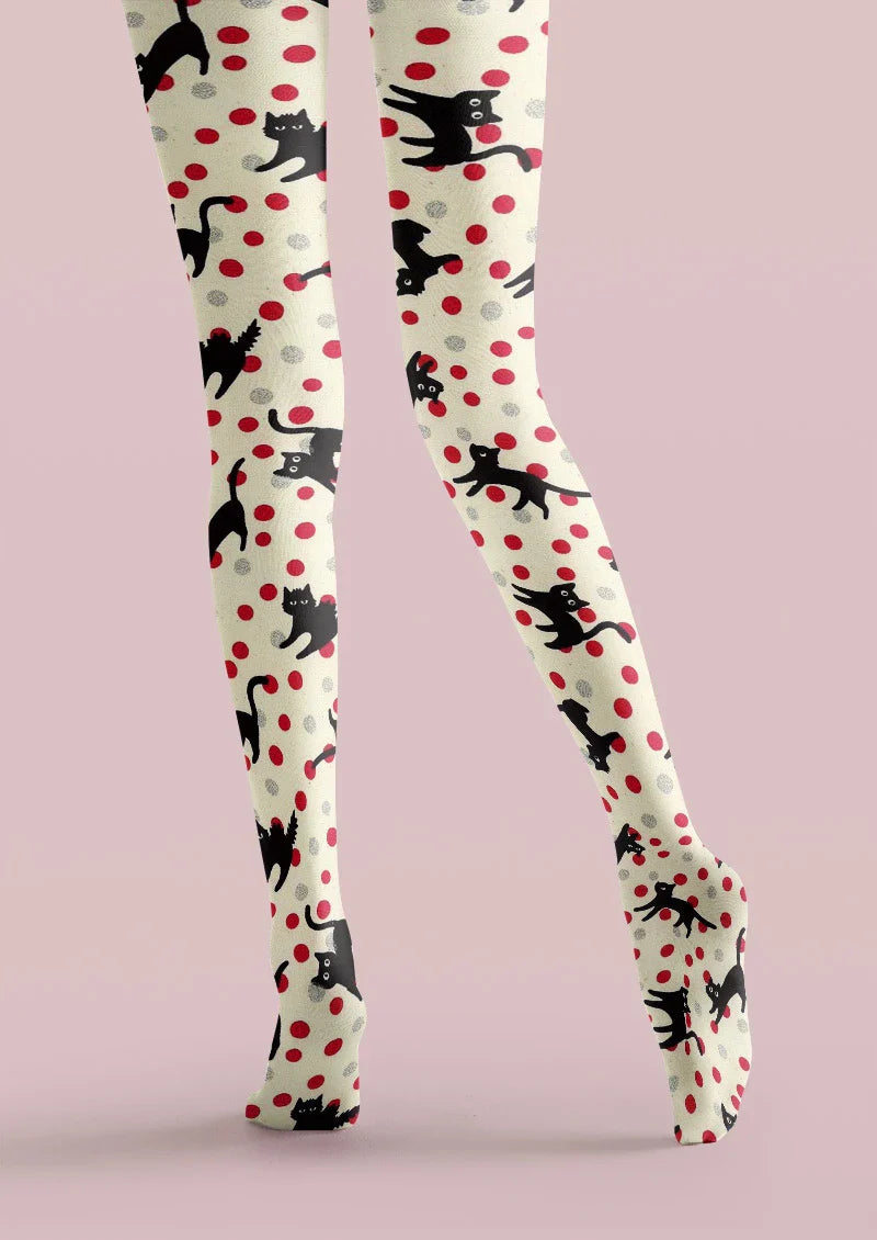 Playful Cat Dot Tights Hosiery Pantyhose