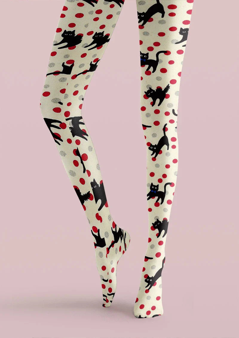 Playful Cat Dot Tights Hosiery Pantyhose