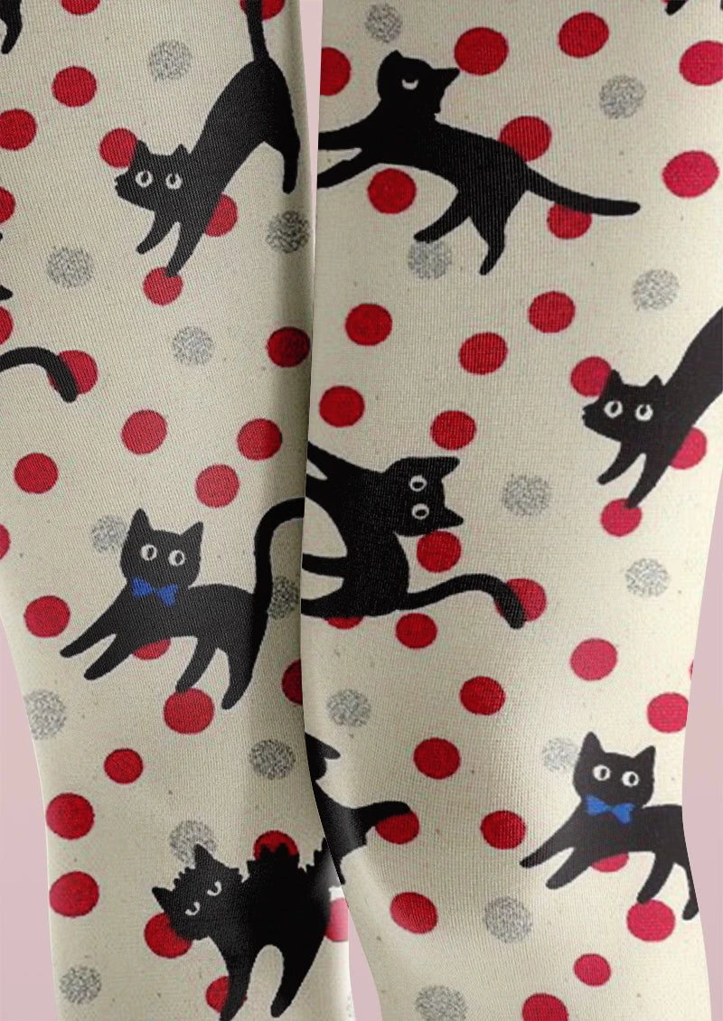 Playful Cat Dot Tights Hosiery Pantyhose