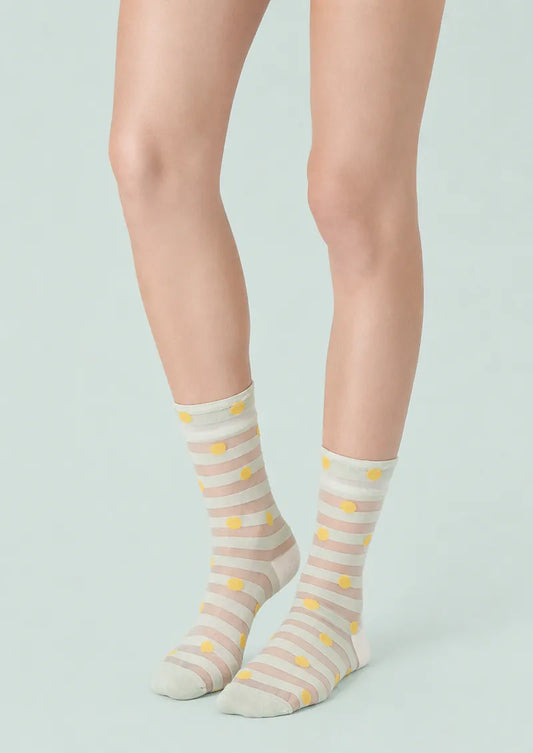 Sheer Dot Stripe Crew Socks